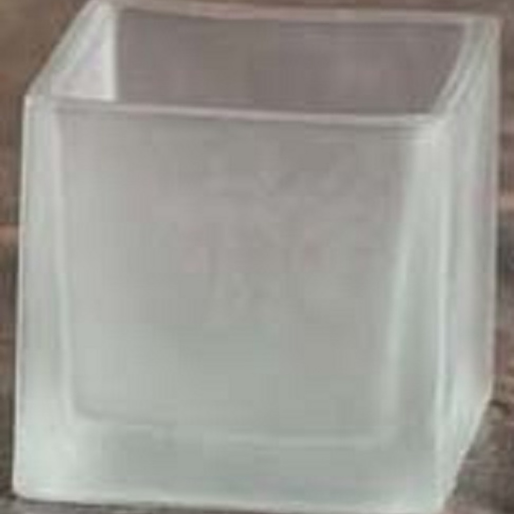 White Frosted Glass Square Shaped Candle Holder #HJ705FR (NWT)